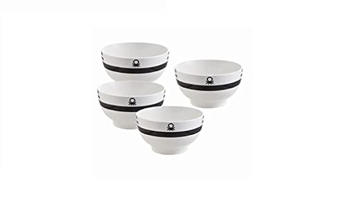 UNITED COLORS OF BENETTON. BE115 Set 4pcs bols 650ml new bone china diseño logo estampado negro Casa Benetton, Loza