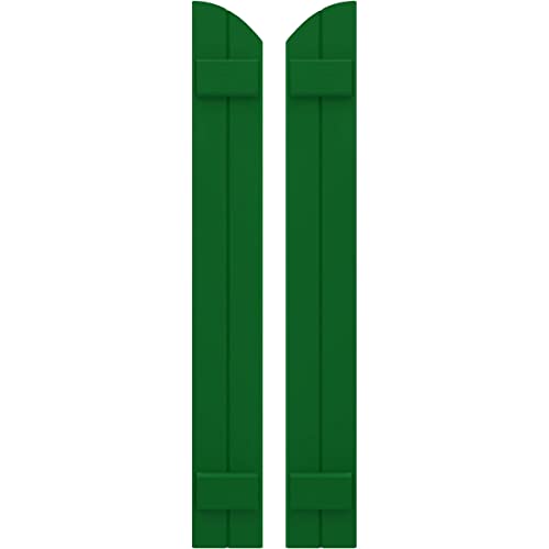7"W x 43"H Americraft Two Board (2 Batten) Exterior Real Wood Joined Board-n-Batten Shutters w/Elliptical Top (Per Pair), Viridian Green