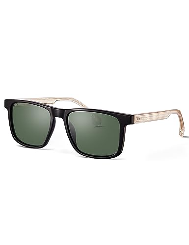 Image of AVAWAY Polarized Sunglasses Men UV 400 Protection Rectangle Frame Sculpted Filigreed Corewire Arm Category 3 Sun Shades