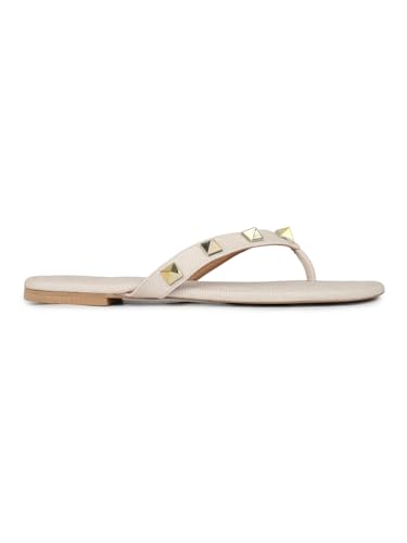 Image of Inc.5 Womens Cream Striped T-Strap Casual Flats Sandals Heeled