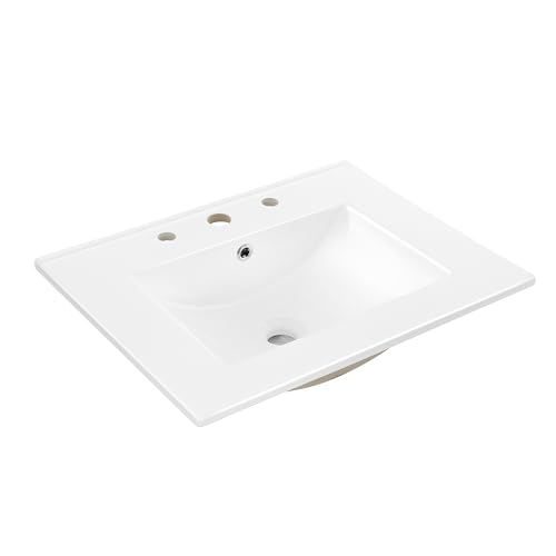 Jonathan Y SNK1001A Ancillary 3-Hole 24 in. W x 18.25 in. D Classic Contemporary Rectangular Ceramic Single Sink Basin Vanity Top, White