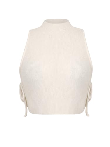 WDIRARA Women's Mock Neck Sleeveless Sweater Vest Split Tie Side Knit Crop Tank Top