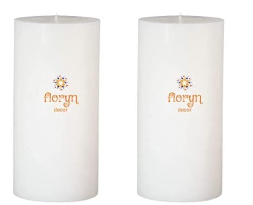 Image of Floryn Decor White Pillar Candles Set of 2 | Smokeless | Odourless | Dripless | Long Burning Candle (Combo of 2) (4 by 12 inches)