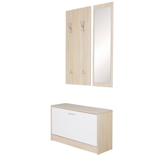 FineBuy Wand-Garderobe Salerno mit Garderobenpaneel Spiegel & Schuhkipper...