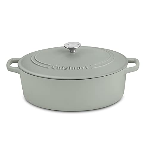 Image of Cuisinart Chef's Classic Enameled Cast Iron Dutch Oven with Lid, Porcelain Enameled Interior, Oven Safe, Induction Compatible, 7-Quart, Oval, Sage
