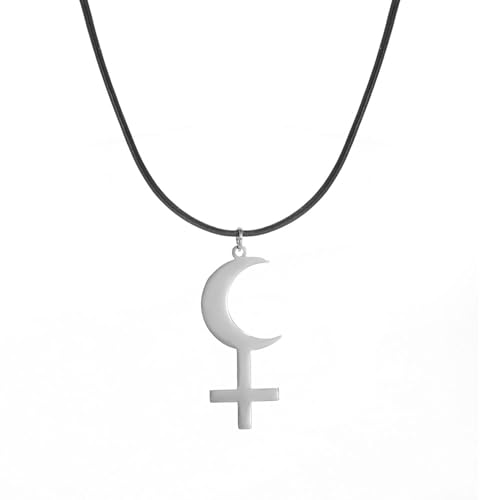 Luna Negro Lilith Diosa Símbolo Collar para Mujeres Gótico Lilith Diosa Sello Astrología Luna Creciente Cruz Colgante Pagano Joyería Wiccan Regalos Símbolo de Lucifer Hombres