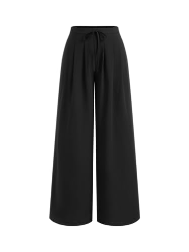 Image of CIDER Wide Leg Pants for Women Palazzo Drawsting Elastic High Waisted Knotted Pleated Comfy Casual Flowy Pants with Pockets