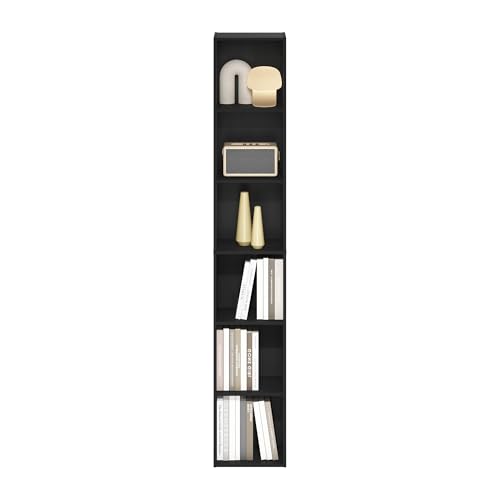 Image of Furinno LUDER Book Shelf, 6-Tier Tall Modern Bookshelf, Bookcase with Open Shelves, 9.3 x 12 x 71, for Living Room, Bedroom, Home Office, Blackwood