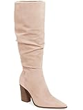 PiePieBuy Womens Faux Suede Knee High Boots Pointed Toe High Chunky Heel Side Zipper Party Dress Booties, Nude, Size 8
