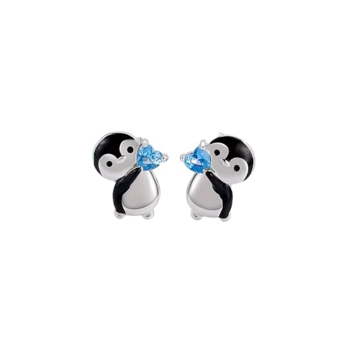Blue Heart Crystal Penguin Stud Earrings For Women Cute Animal Zircon Pendant Earrings Jewelry