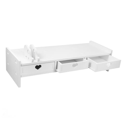 OSALADI Estante de Almacenamiento de Teclado Pararse Soporte para Laptop para Escritorio Soporte para Monitor de computadora con cajones Elevador para Monitor de computadora WPC Blanco