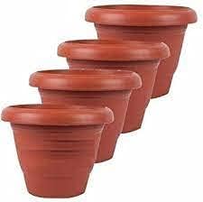 Virajsanchi UV Treated Plastic Round Pot(8 Inches)-Set of 4 | Heavy Duty Highly Durable Plant Container Gamla for Indoor Home Decor & Outdoor Balcony Garden | Plant Container Brown Color 4 Pieces | (B0D8WRLRLT) Amazon Price History, Amazon Price Tracker