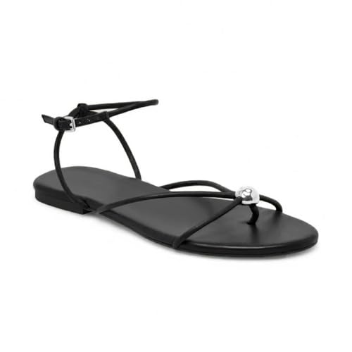 Image of Strappy Flat Sandals for Women Comfortable Open Round Toe Sandals Dressy Beach Thong Flip Flop Slides