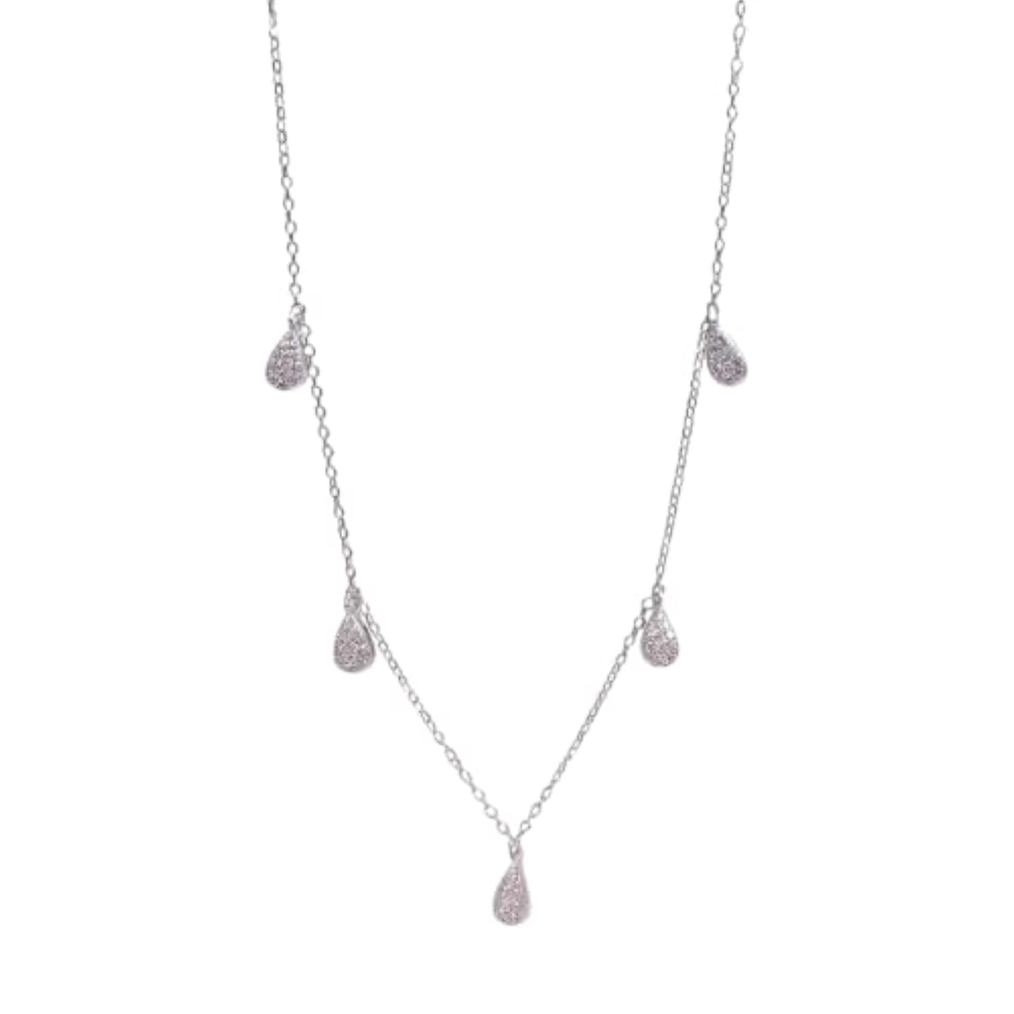 Women's Kkochip Silver Necklace with CZ Teardrop Charms
