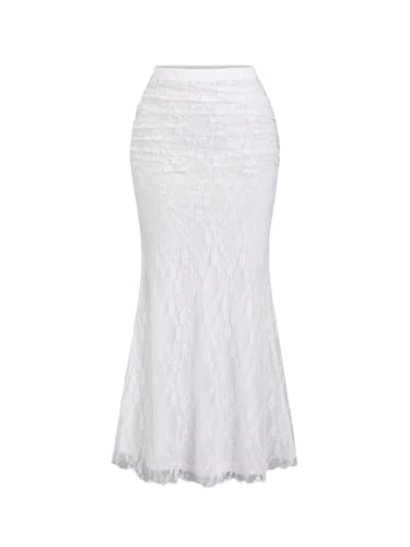 SHENHE Women's Elegant Lace Long Skirt Elastic High Waisted Ruched Bodycon Fishtail Skirt