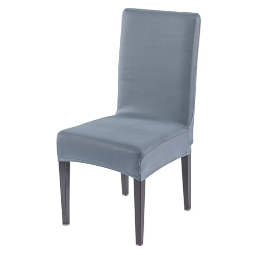 Image of HOKIPO 'SereneSolids' 140 GSM Polyester Blend Dining Chair Cover Set of 1, Smokey Grey (AR-6246-SGRY)