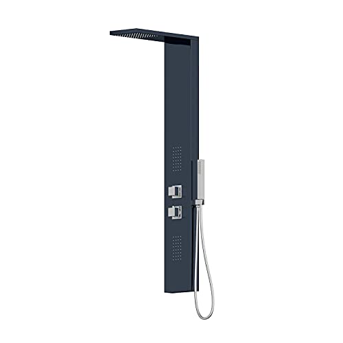 Architeckt® Thermostatic Shower Tower Column Panel, Three Function 3-in1 System with Rainfall Head Handset 2 Body Jets Square Showers, Mirrored Black