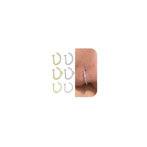 MODRSA Silver Gold Fake Nose Ring Hoop D Shape Fake Nose Piercing Non Pierced Clip on Faux Lip Piercings Jewelry for Women Men Halloween Jewelry