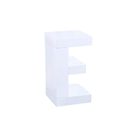 E Shaped Eve White High Gloss Lamp Table, White High Gloss End Table, High Gloss White Side Table, High Gloss Table Lamp, 300W x 300D x 550H, Living Room Furniture Cover