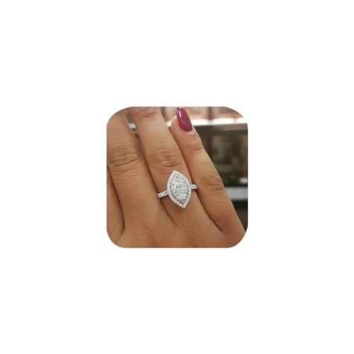 Delicate Marquise Cut Halo Ring for Women Cubic Zirconia Wedding Band CZ Promise Anniversary Art Deco Simulated Diamond Ring Engagement Moissanite Statement Bridal Eternal Promise Ring Size 7