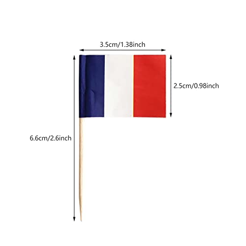 100 Pack French Flag France Toothpick Flags, Cocktail Picks Mini Stick Cupcake Toppers Country Picks Party Decoration Celebration Cocktail Food Bar Cake Flags (French)