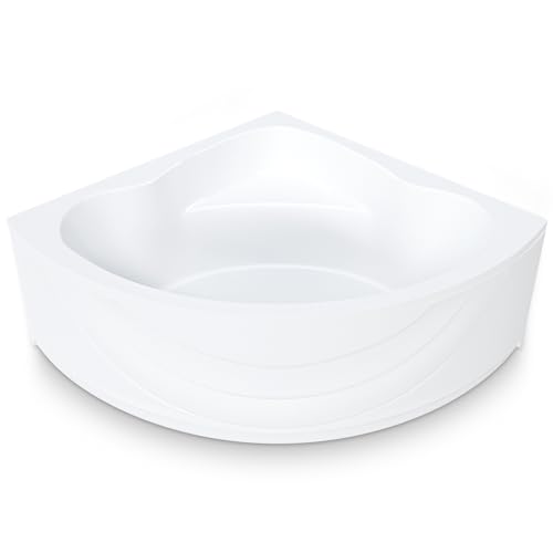 AQUADE Acryl Eckbadewanne 140x140 Modell: Kassel - Weiß Badewanne Komplettset 140x140 - Badewannen mit Wannenfüßen + Schürze + Ab-Überlauf mit Zulauf