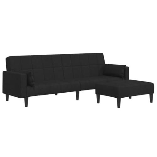 Genérico wenjingqi Sofá Cama de 2 plazas con Taburete Tela Negro,3258125