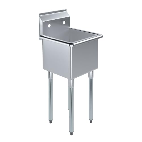 Image of AmGood Stainless Steel Prep & Utility Sink | 304 Stainless Steel | NSF | Restaurant, Kitchen, Laundry, Garage (Bowl Size: 15 inch x 15 inch No Faucet)
