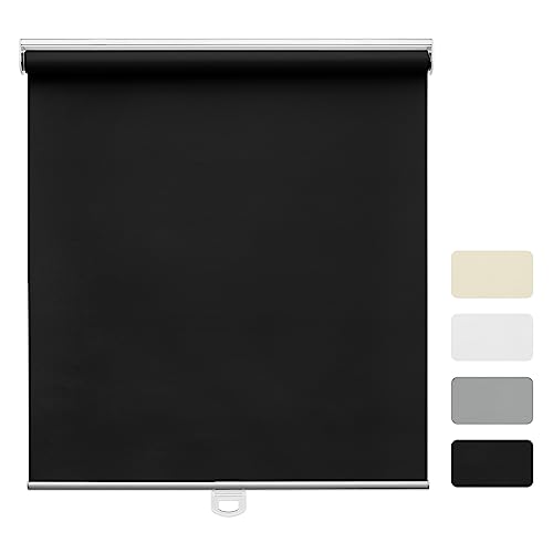 Moonice Cordless Roller Shades Spring Lifting Roller Blinds Blackout Thermal Insulated Window Blinds Customized Esay to Install Shades for Home Bedroom Office (Black, 61cm W x 183cm H)