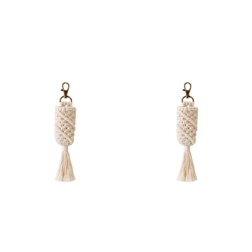 CALLARON 2 Piezas llavero manualidades handbag macramé rope macrame tote pendientes cordino keyring earloop titular de la llave del coche Aleación de zinc Beige