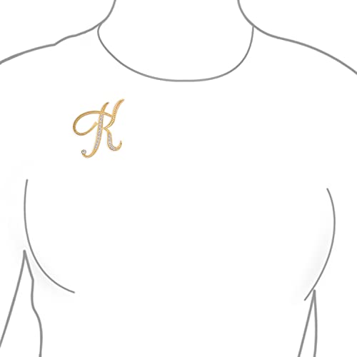 Image of Bling Jewelry Large Statement ABC Pave Crystal Cursive Script Monogram Letters Alphabet Initial Scarf Lapel Pin Brooch For Teen Women Rose, Yellow Gold Silver Plated