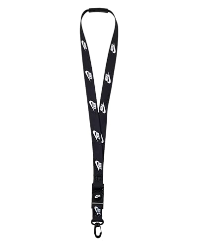 Nike Club Breakaway Lanyard Futura Logo Neck Strap Detachable Buckle & Swivel Hook for ID & Keys Black | White One Size