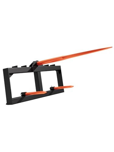 Garvee 49 Hay Bale Spear Attachment 3000LBS Capacity Skid-Steer Quick Attach Spike Forks with 1pc 49 Hay Spear and 2pcs 17 Stabilizer Spears for Tractors(Orange)