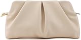 QIRACHIC Beige Women Clutch Bag Dressy Formal Handbag Pleated PU Clutch Purse Detachable Chain Crossbody Bag