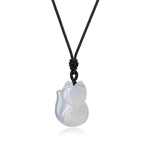 COAI Collier Ajustable Pendentif Renard Pierres Véritables Agate Blanche Femme