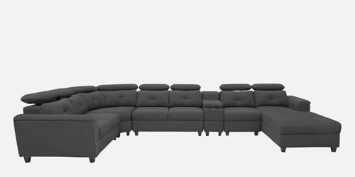 Image of Mishel 12 Seater Sofa Set for Living Room | Sectional U Shaped 12 Seater Sofa with Storage & Cupholder (Dark Grey Fabric, RHS)