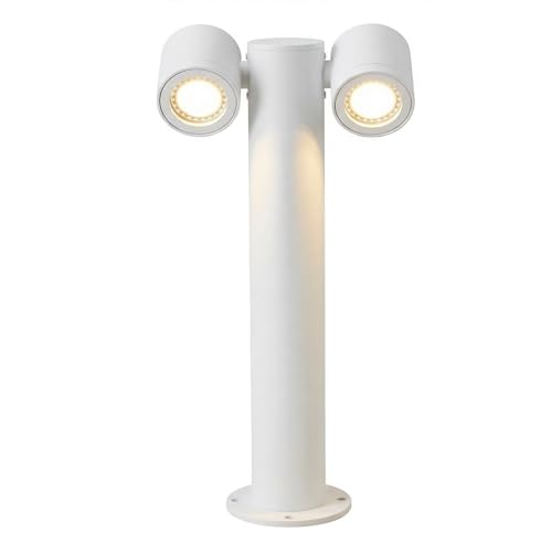 Lampada da Terra lampione palo paletto Doppio Attacco 2xGU10 Design Moderno con Due Paralumi Orientabili Altezza 44CM Grigio marrone bianco Alluminio IP44 Esterno (Bianco)