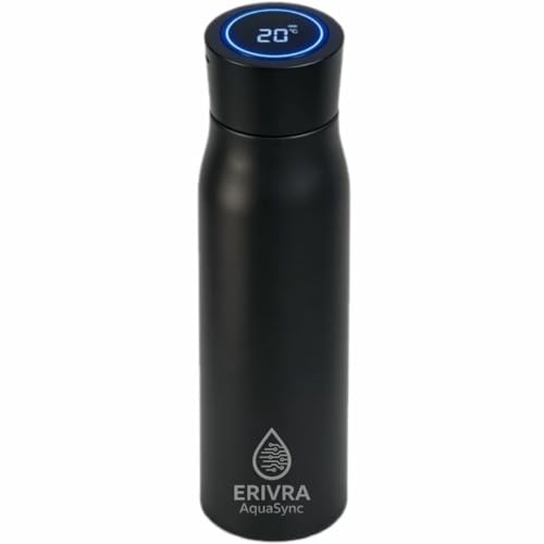 ERIVRA AquaSync Smart Self-Cleaning Water Bottle 17oz Vacuum Insulated Stainless Steel with UV-C...