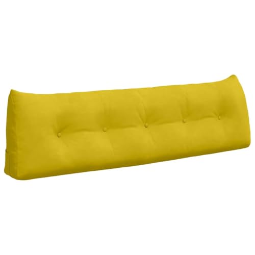 Qnhdfrt Cojín de lectura para cama y sofá, 160 x 24 x 50 cm, cojín de respaldo de terciopelo suave con bolsillo lateral, cómodo cojín de cuña para apoyar el respaldo, funda extraíble, color amarillo