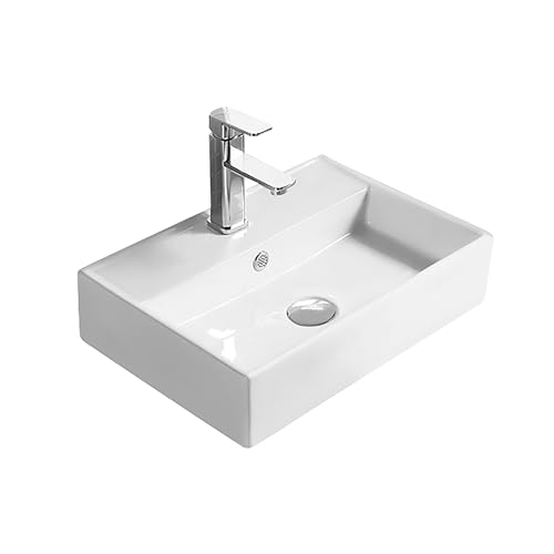 Balterley 500mm Countertop Vessel Bathroom Sink, Ceramic Rectangular Bowl Bathroom Wash Basin Sink with Overflow, 1 Tap Hole, Countertop Basin Sinks for Cloakroom - 505 x 355 x 124mm (White)