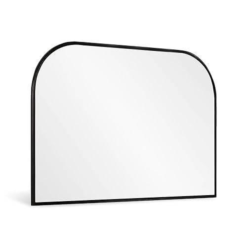 Minuover Modern Large Wall Mirror, Modern Mantel Minimalist Home Decor, Brushed Black Metal Framed Arched Mirror for Living Room, Bedroom, Fireplace, Mantle, Entryway, Bathroom, 36' x 24', Black