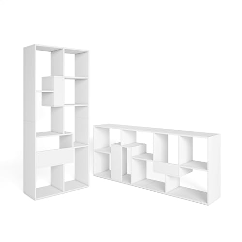 Skraut Home | Librería estantería | Estanteria Libros de Pared | 162x67x31cm | con Almacenaje | Estilo Moderno | Blanco