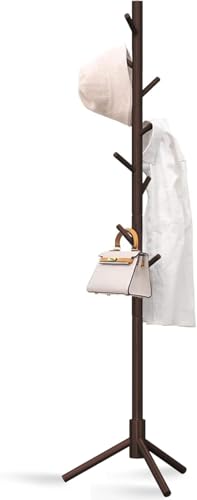 Image of Ash & Roh Natural Wooden Coat Rack Stand With Hooks Adjustable Height, Easy Assembly, Sturdy Solid Base for Coats, Hats, Handbags Entryway, Hallway, Bedroom, Office (Walnut, 92-2)