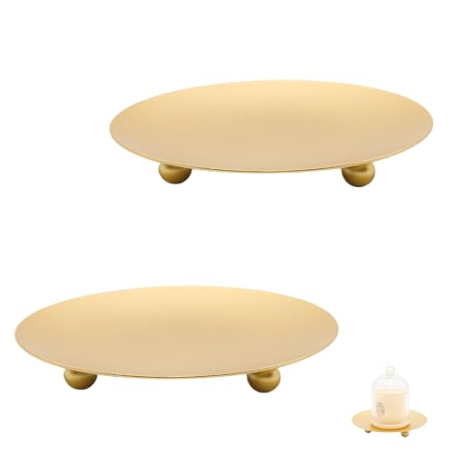 Adyoney 2Pcs Iron Plate Candle Holder Set - 3.54 Inch Decorative Pedestal Candle Stands for Home, Wedding, and Birthday Parties - Elegant Gold Candle Holders for Stylish Décor