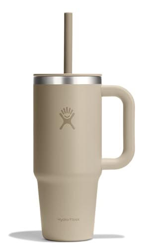 Image of Hydro Flask 24 Oz Travel Tumbler with Handle, Lid and Straw - Insulated Stainless Steel in 24 Oz Oat Tan