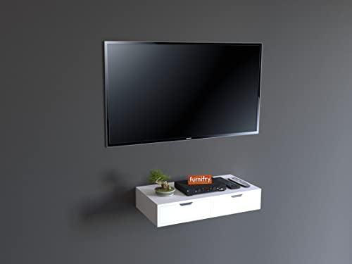 Image of Furnifry Wall Mounted 2 Tier TV Entertainment Unit /Table Storage & Decor Wood TV Cabinet for Living Room, Drawing Room, Bedroom /Wall Set Top Box Floating Shelf Stand Cabinet (WH)