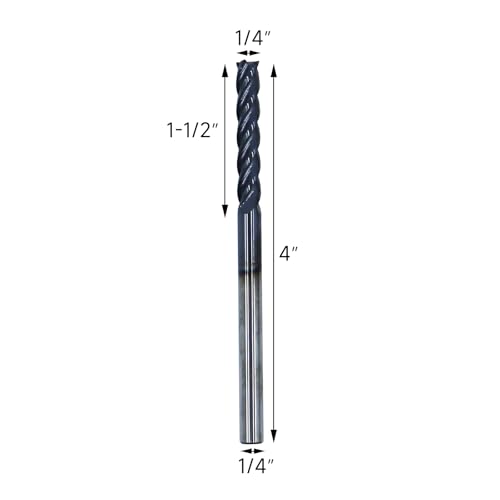 Image of 1 /4in Solid Carbide Long End Mill,4 Flute,30 Degree Helix Bits Tool for Medium Hardness Steel, Brass, Iron