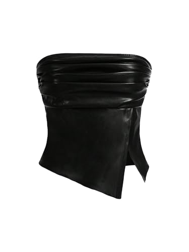 "Sleek Leather Bandeau Tube Top for Women"