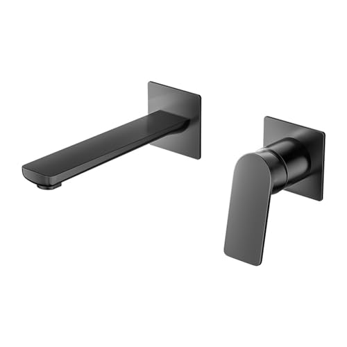 BiaoTeng Robinet Encastrer Lavabo 2 Trous Laiton Chaud et Froid Mural Robinet Encastré Salle de Bain Mitigeur de Lavabo Gris