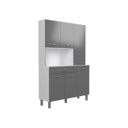 OSLO Buffet de 120 cm - 1 Tiroir et 6 Portes - L 120 x P 40 x H 185 cm - Coloris Gris brillant - EKIPA